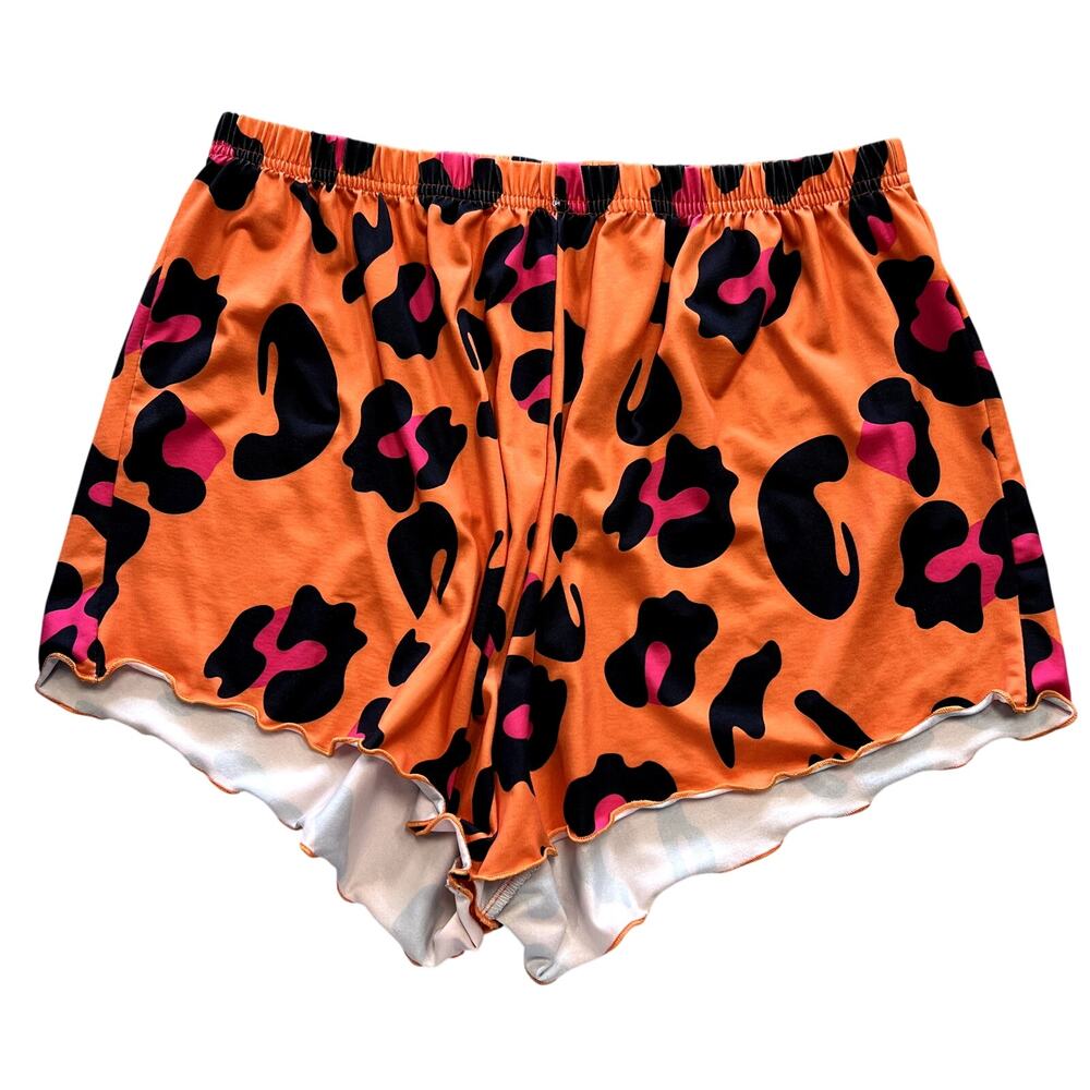 Women's Butter Soft Orange Leopard Ruffle Lounge Shorts Size Large